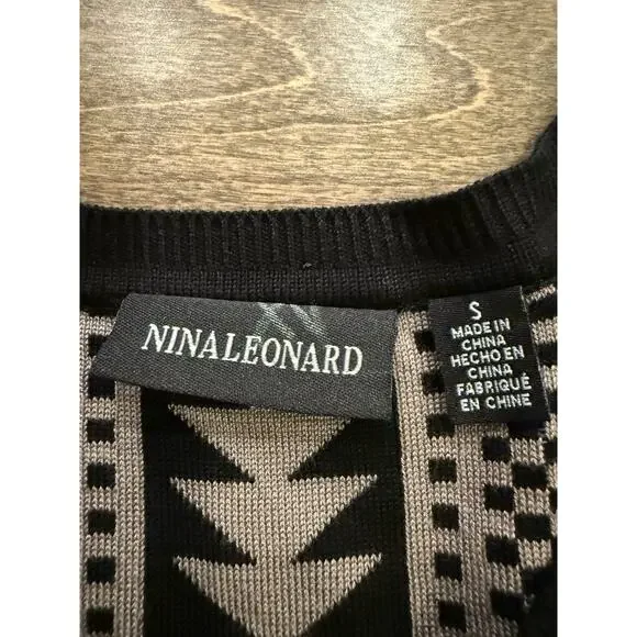 Nina Leonard Womens Geometric Print Mink Black Knit Sweater Dress Size L NWT NEW - Picture 5 of 10